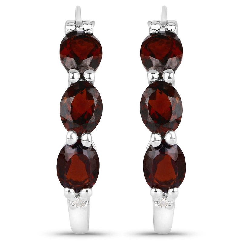 2.71 Carat Genuine Garnet and White Diamond .925 Sterling Silver Earrings