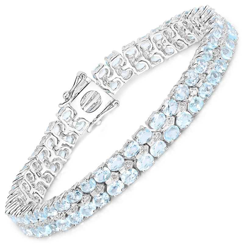 17.22 Carat Genuine Blue Topaz and White Diamond .925 Sterling Silver Bracelet