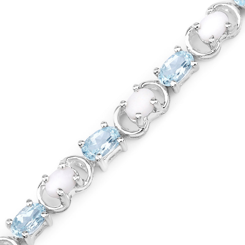 4.81 Carat Genuine Opal and Blue Topaz .925 Sterling Silver Bracelet