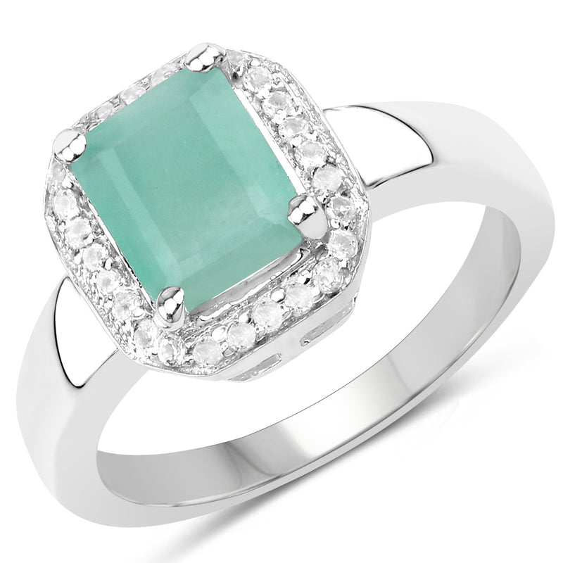 1.73 Carat Genuine Emerald & White Topaz .925 Sterling Silver Ring