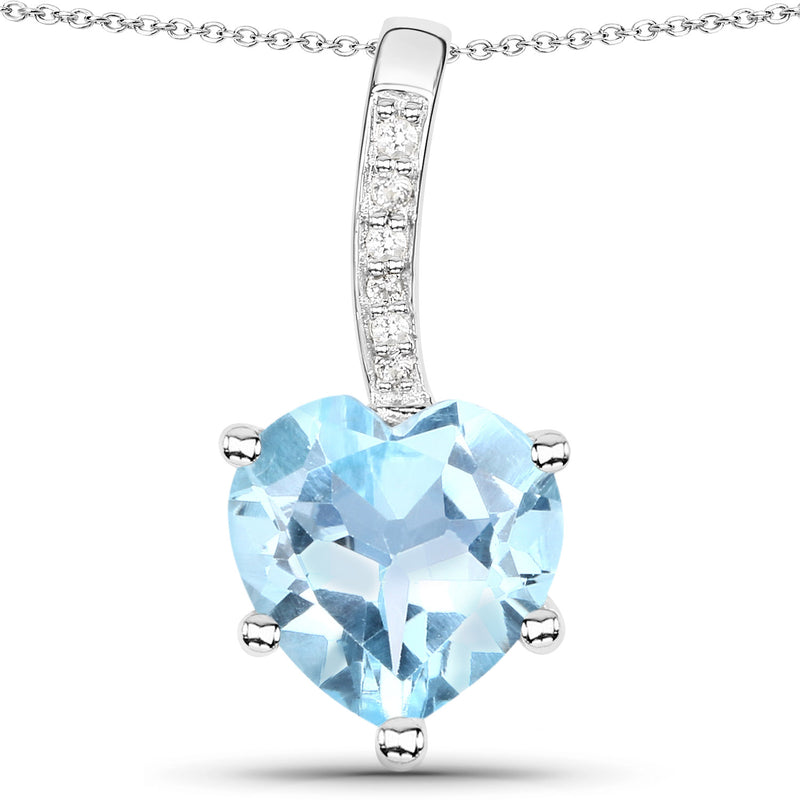 2.79 Carat Genuine Blue Topaz and White Topaz .925 Sterling Silver Pendant