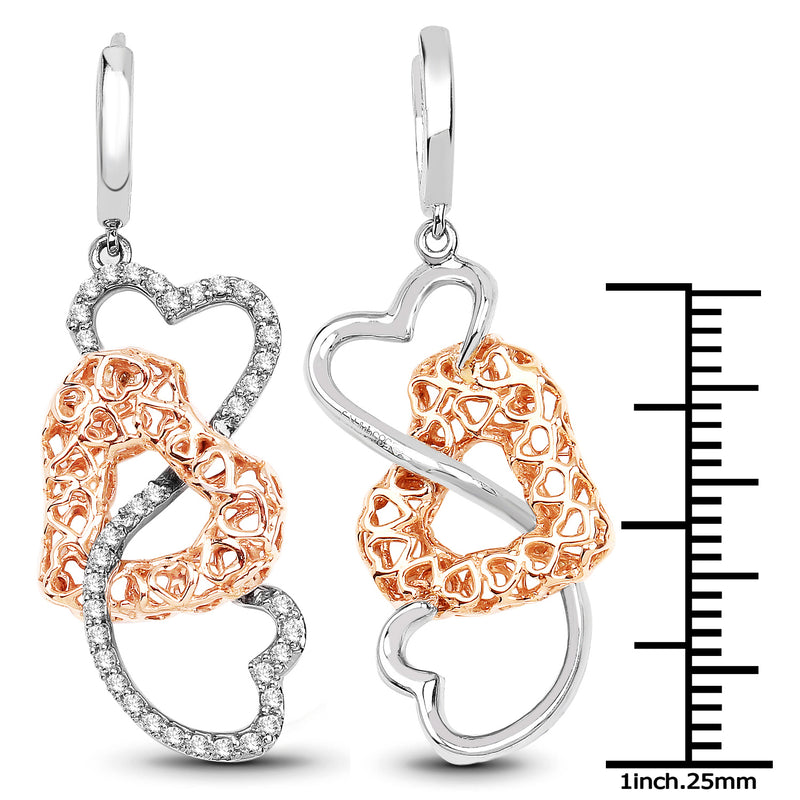 0.50 Carat Genuine White Diamond 14K White & Rose Gold Earrings (E-F-G Color, SI Clarity)