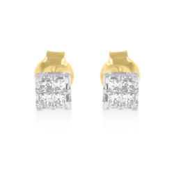 10k Yellow Gold Princess Diamond Quad Stud Earrings (1/4 cttw, J-K Color, I2-I3 Clarity)