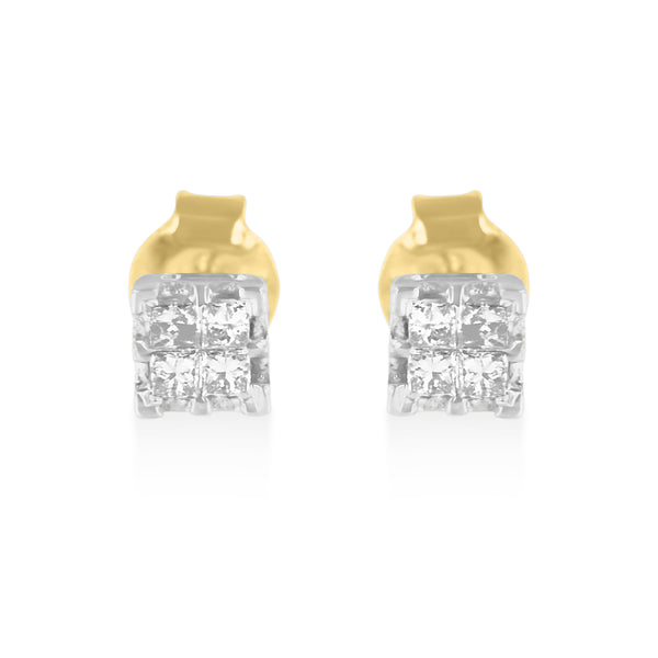 10k Yellow Gold Princess Diamond Quad Stud Earrings (1/4 cttw, J-K Color, I2-I3 Clarity)