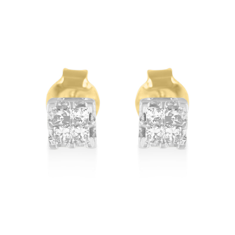 10k Yellow Gold Princess Diamond Quad Stud Earrings (1/4 cttw, J-K Color, I2-I3 Clarity)