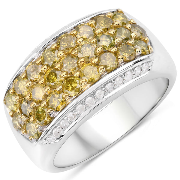 1.91 Carat Genuine Yellow Diamond and White Diamond .925 Sterling Silver Ring