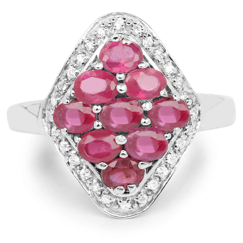 2.12 Carat Genuine Glass Filled Ruby & White Zircon .925 Sterling Silver Ring