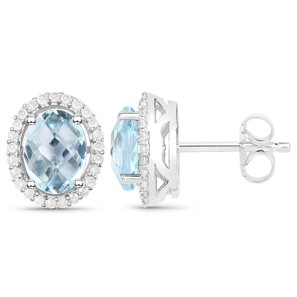 2.87 Carat Genuine Blue Topaz and White Diamond .925 Sterling Silver Earrings