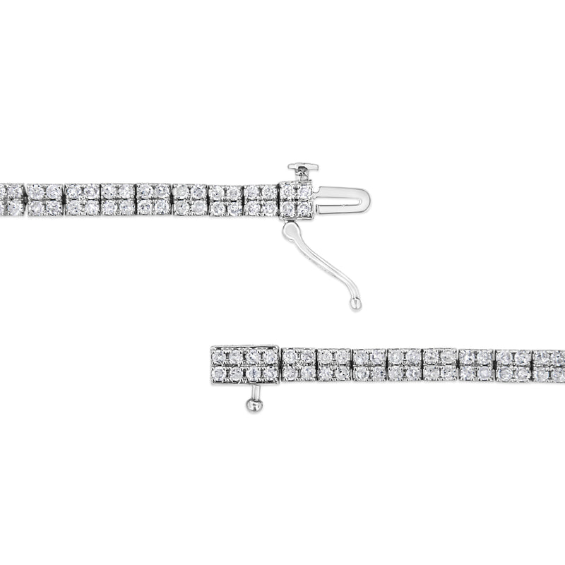 .925 Sterling Silver 3.0 Cttw Prong-Set Round Diamond 2 Row Link Tennis Bracelet (I-J Color, I3 Clarity) - 7.25"