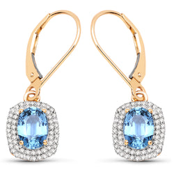 2.36 Carat Genuine Blue Sapphire and White Diamond 14K Yellow Gold Earrings