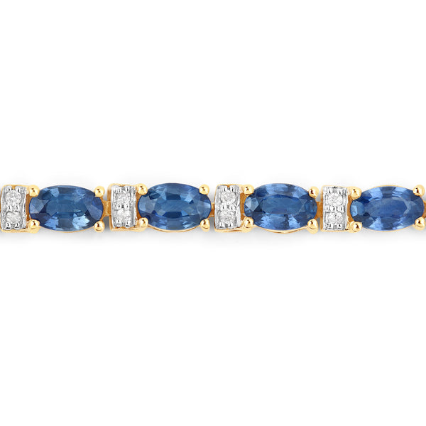 5.73 Carat Genuine Blue Sapphire and White Diamond 14K Yellow Gold Bracelet