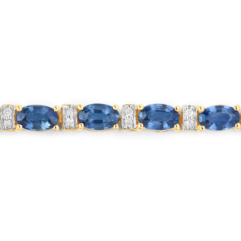 5.73 Carat Genuine Blue Sapphire and White Diamond 14K Yellow Gold Bracelet