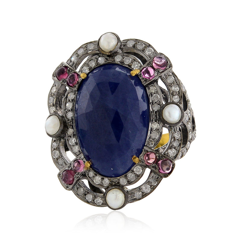 Gemstone Pave Diamond Cockail Ring 18k Gold 925 Sterling Silver Jewelry