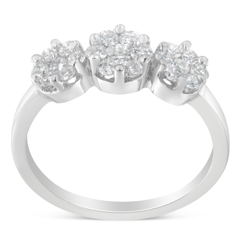 14K White Gold Three-Stone Cluster Diamond Ring (0.7 Cttw, H-I Color, SI2-I1 Clarity) - Size 4-1/2