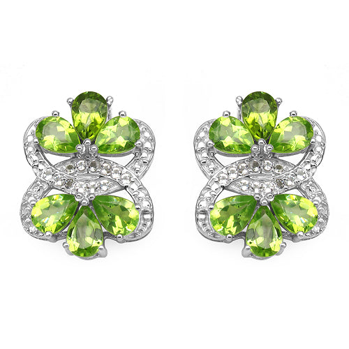 8.77 Carat Genuine Peridot & White Topaz .925 Sterling Silver Earrings