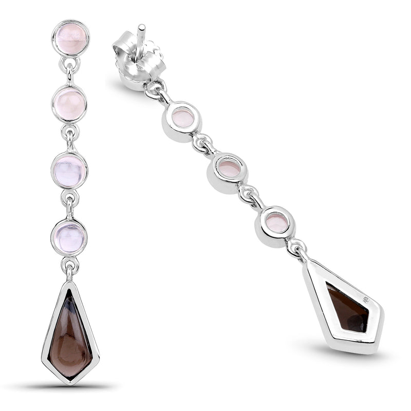 7.22 Carat Genuine Rose Quartz And Smoky Quartz .925 Sterling Silver Earrings