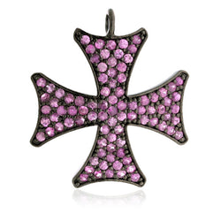 1.58 ct Pink Sapphire .925 Sterling Silver Cross Design Pendant Fashion Jewelry