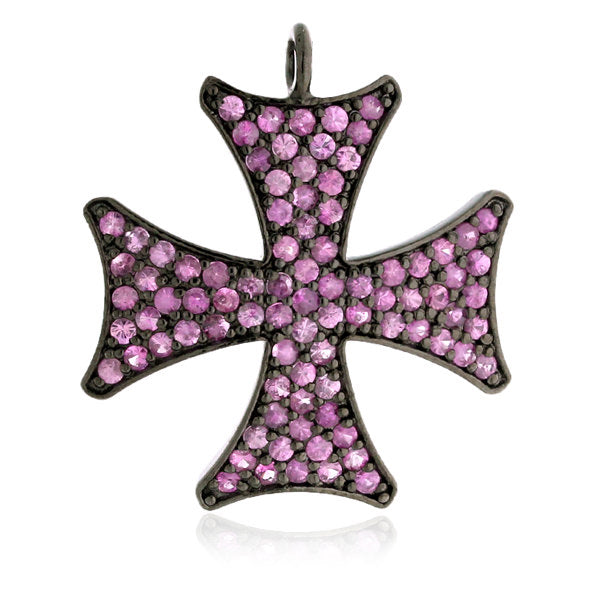 1.58 ct Pink Sapphire .925 Sterling Silver Cross Design Pendant Fashion Jewelry