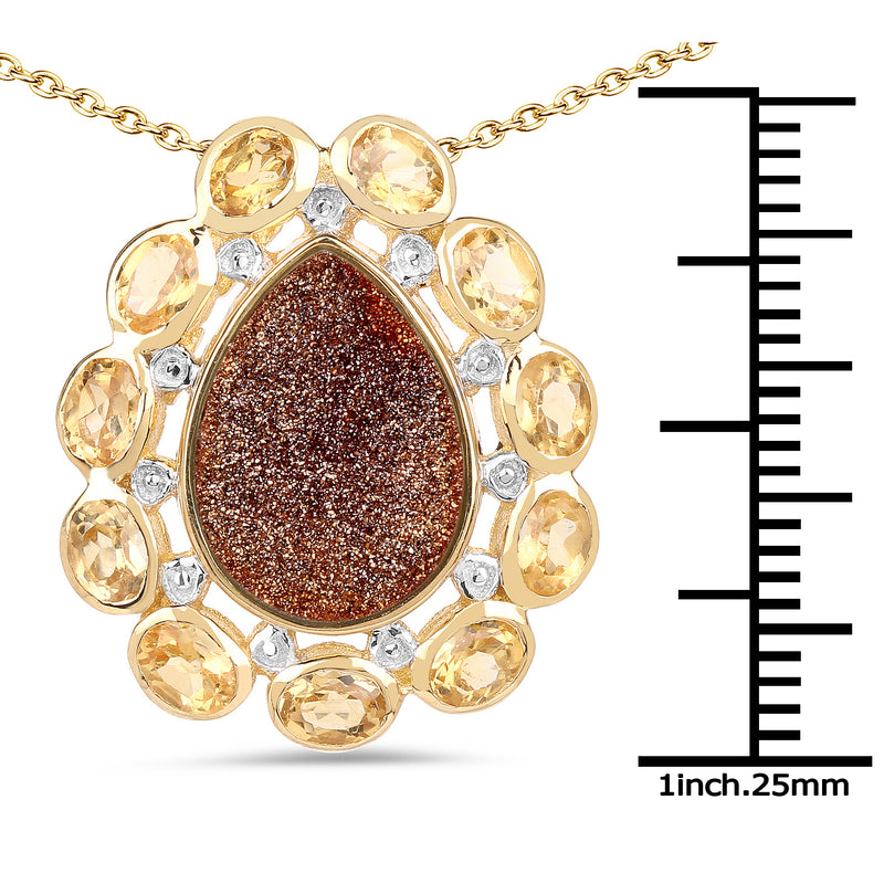 14K Yellow Gold Plated 5.14 Carat Genuine Red Droozi and Citrine .925 Sterling Silver Pendant