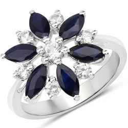 2.28 Carat Genuine Blue Sapphire and White Zircon .925 Sterling Silver Ring