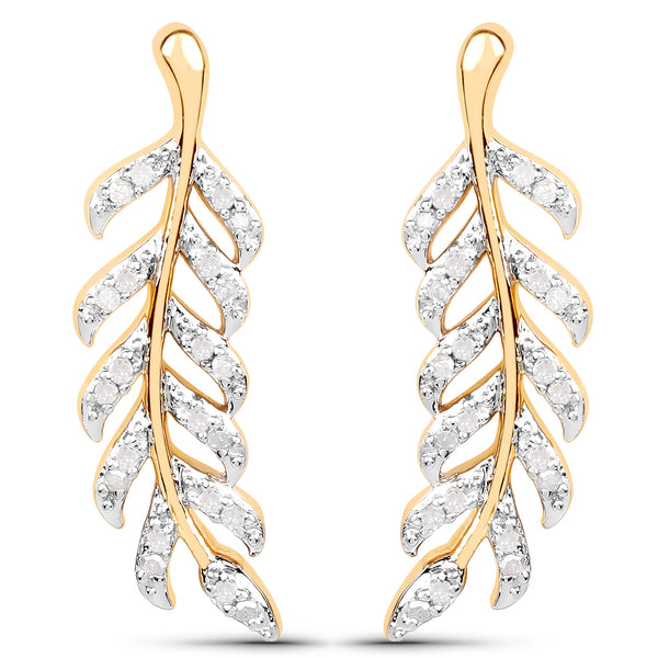 18K Yellow Gold Plated 0.24 Carat Genuine White Diamond .925 Sterling Silver Earrings