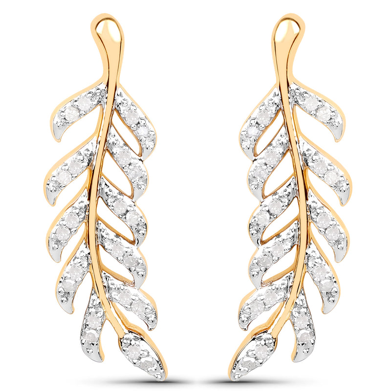 18K Yellow Gold Plated 0.24 Carat Genuine White Diamond .925 Sterling Silver Earrings