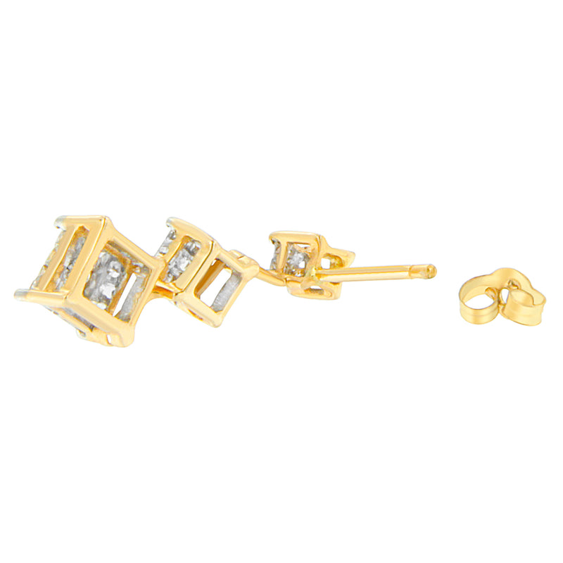 14K Yellow Gold 1 cttw Princess Cut Diamond Earrings (H-I, SI1-SI2)