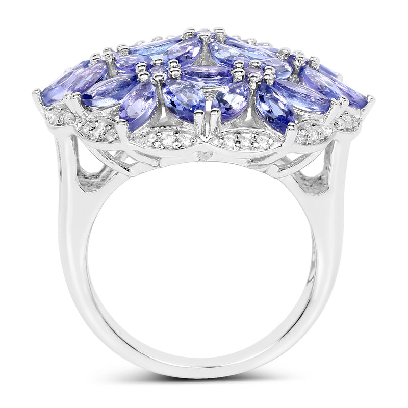 4.77 Carat Genuine Tanzanite and White Zircon .925 Sterling Silver Ring