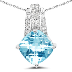 3.65 Carat Genuine Blue Topaz and White Topaz .925 Sterling Silver Pendant