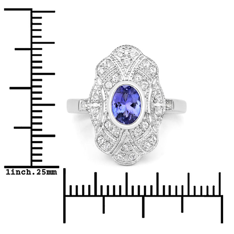 1.17 Carat Genuine Tanzanite and White Topaz .925 Sterling Silver Ring