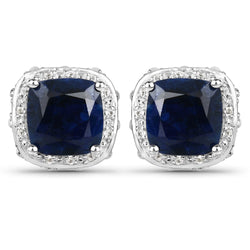 6.52 Carat Dyed Sapphire, Blue Sapphire and White Topaz .925 Sterling Silver Earrings