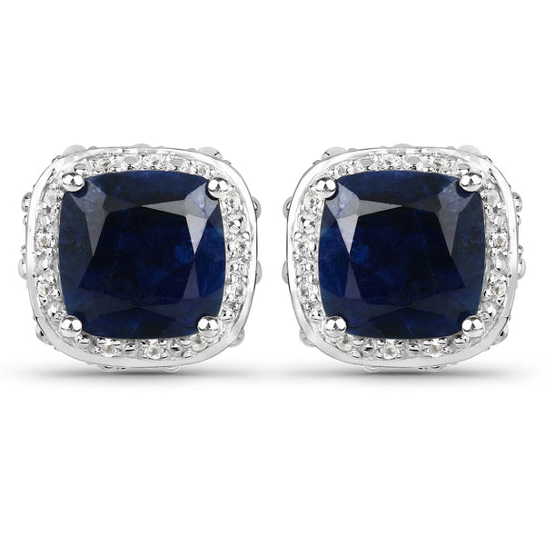 6.52 Carat Dyed Sapphire, Blue Sapphire and White Topaz .925 Sterling Silver Earrings