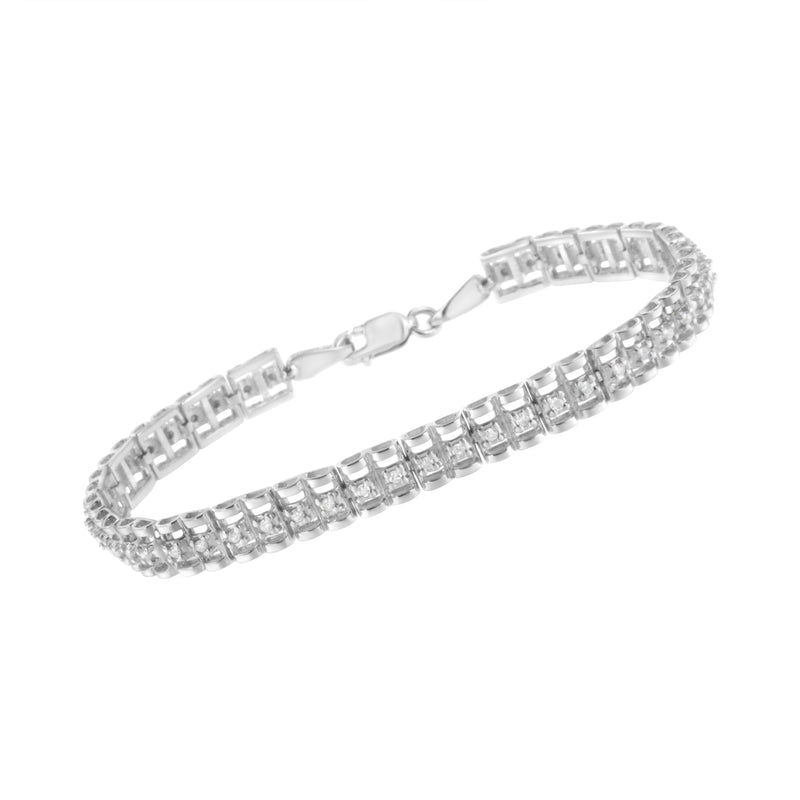 .925 Sterling Silver 1/4 cttw Round-Cut Diamond Double-Link Tennis Bracelet (I-J Clarity, I2-I3 Color) - Size 7"