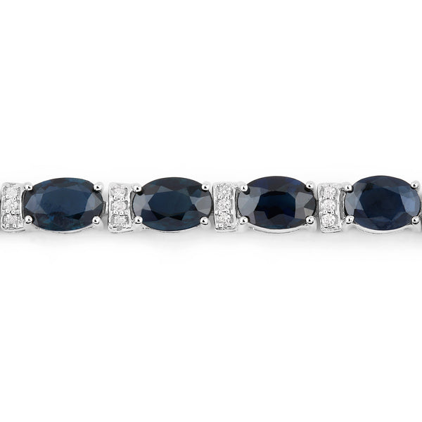 10.79 Carat Genuine Blue Sapphire and White Diamond 14K White Gold Bracelet