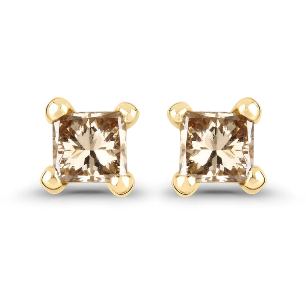 0.25 Carat Genuine Champagne Diamond 14K Yellow Gold Earrings (SI1-SI2)