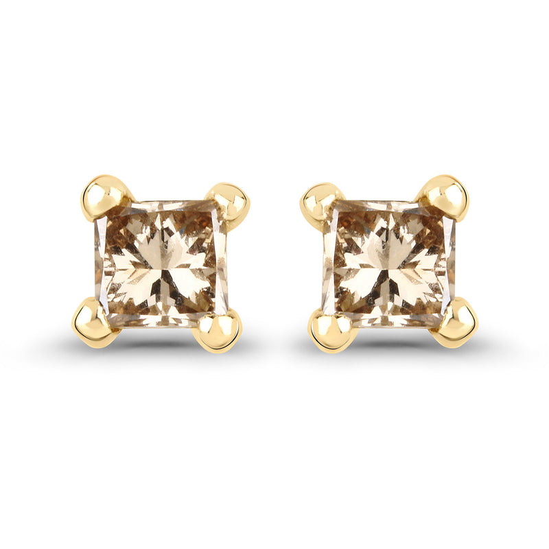 0.25 Carat Genuine Champagne Diamond 14K Yellow Gold Earrings (SI1-SI2)