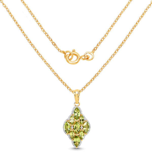 14K Yellow Gold Plated 4.02 Carat Genuine Peridot & White Topaz .925 Sterling Silver Pendant