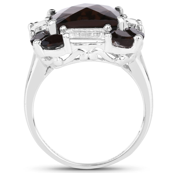 7.43 Carat Genuine Smoky Quartz & White Topaz .925 Sterling Silver Ring