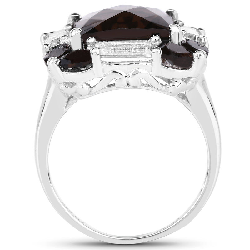 7.43 Carat Genuine Smoky Quartz & White Topaz .925 Sterling Silver Ring