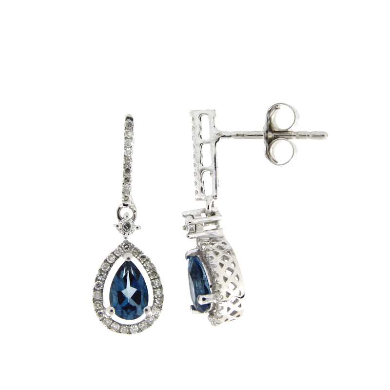 London Blue Topaz Dangle Earrings 14KT White Gold