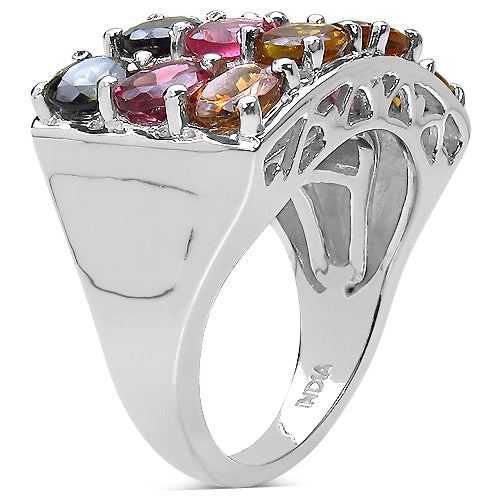 3.72 Carat Genuine Multi Tourmaline .925 Sterling Silver Ring