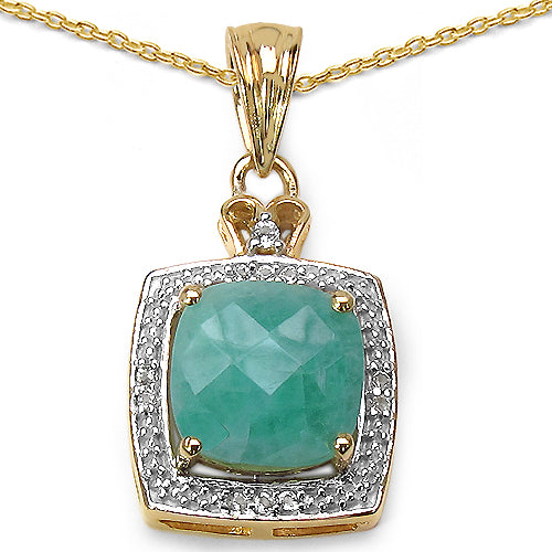 14K Yellow Gold Plated 3.47 Carat Genuine Emerald & White Topaz .925 Sterling Silver Pendant