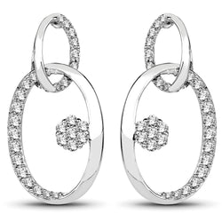 0.83 Carat Genuine White Diamond 14K White Gold Earrings (F-G-H Color, SI Clarity)