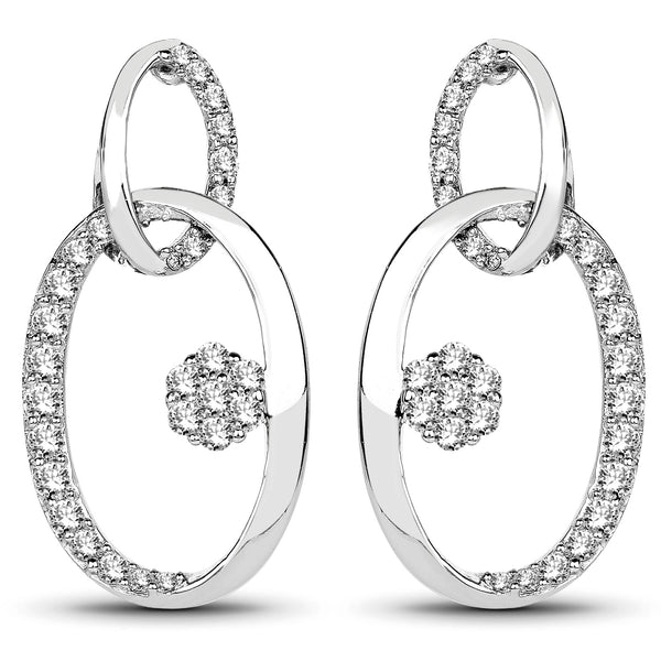 0.83 Carat Genuine White Diamond 14K White Gold Earrings (F-G-H Color, SI Clarity)