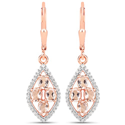 1.47 Carat Genuine Morganite and White Topaz .925 Sterling Silver Earrings