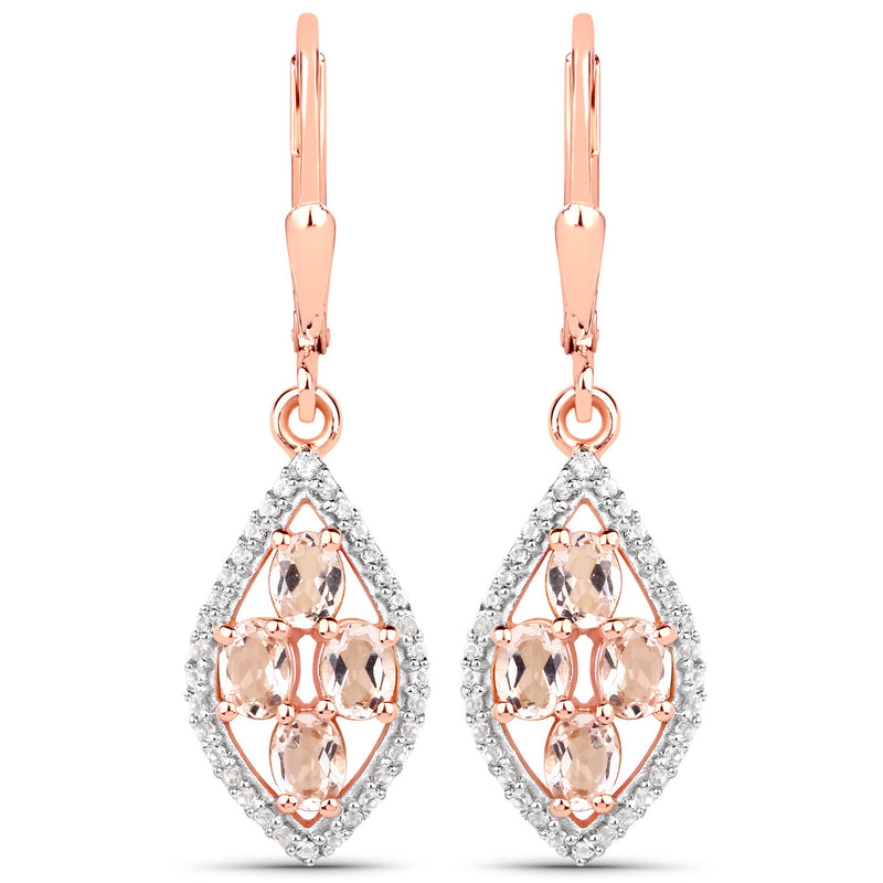 1.47 Carat Genuine Morganite and White Topaz .925 Sterling Silver Earrings