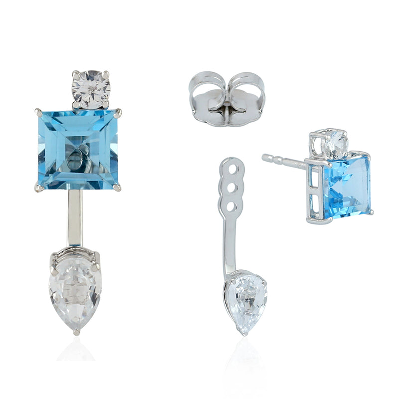 4.31ct Sapphire Ear Jackets Earrings 18k White Gold Topaz Jewelry