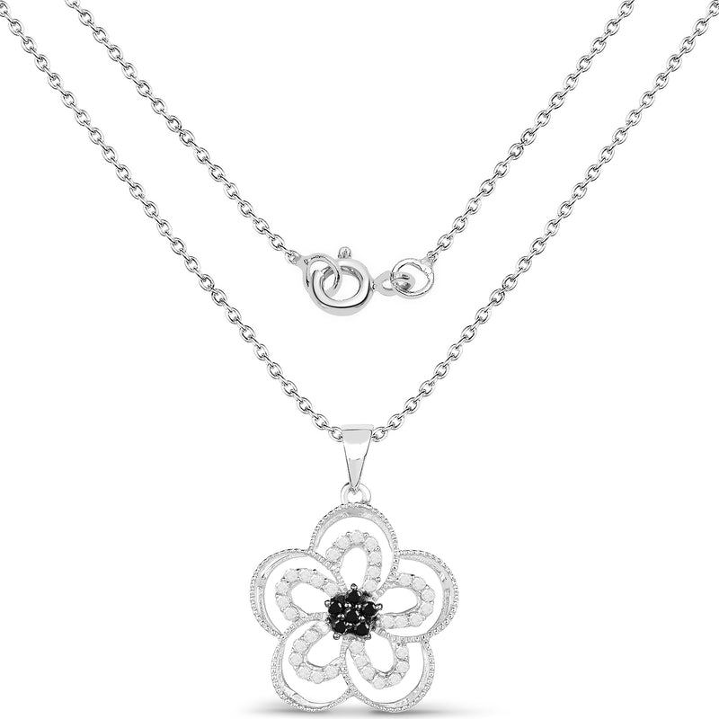 0.46 Carat Genuine White Diamond and Black Diamond .925 Sterling Silver Pendant