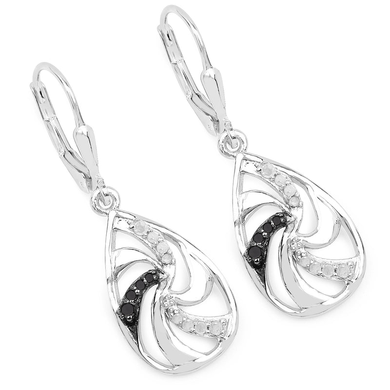 0.25 Carat Genuine White Diamond and Black Diamond .925 Sterling Silver Earrings