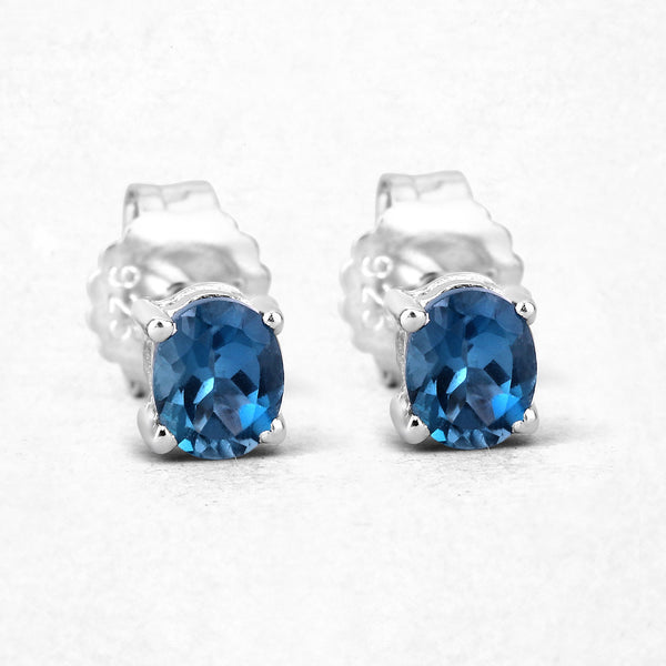 0.80 Carat Genuine London Blue Topaz .925 Sterling Silver Earrings